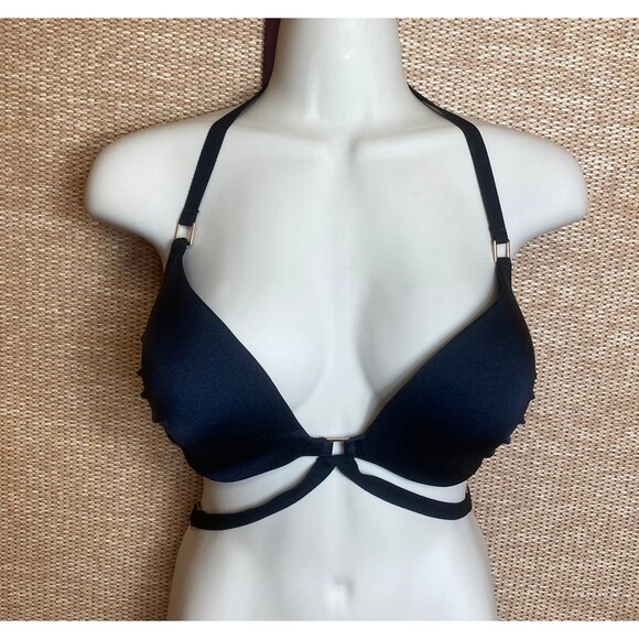 Victoria's Secret black push up caged harness stappy swim top bra 32DD - Picture 6 of 10